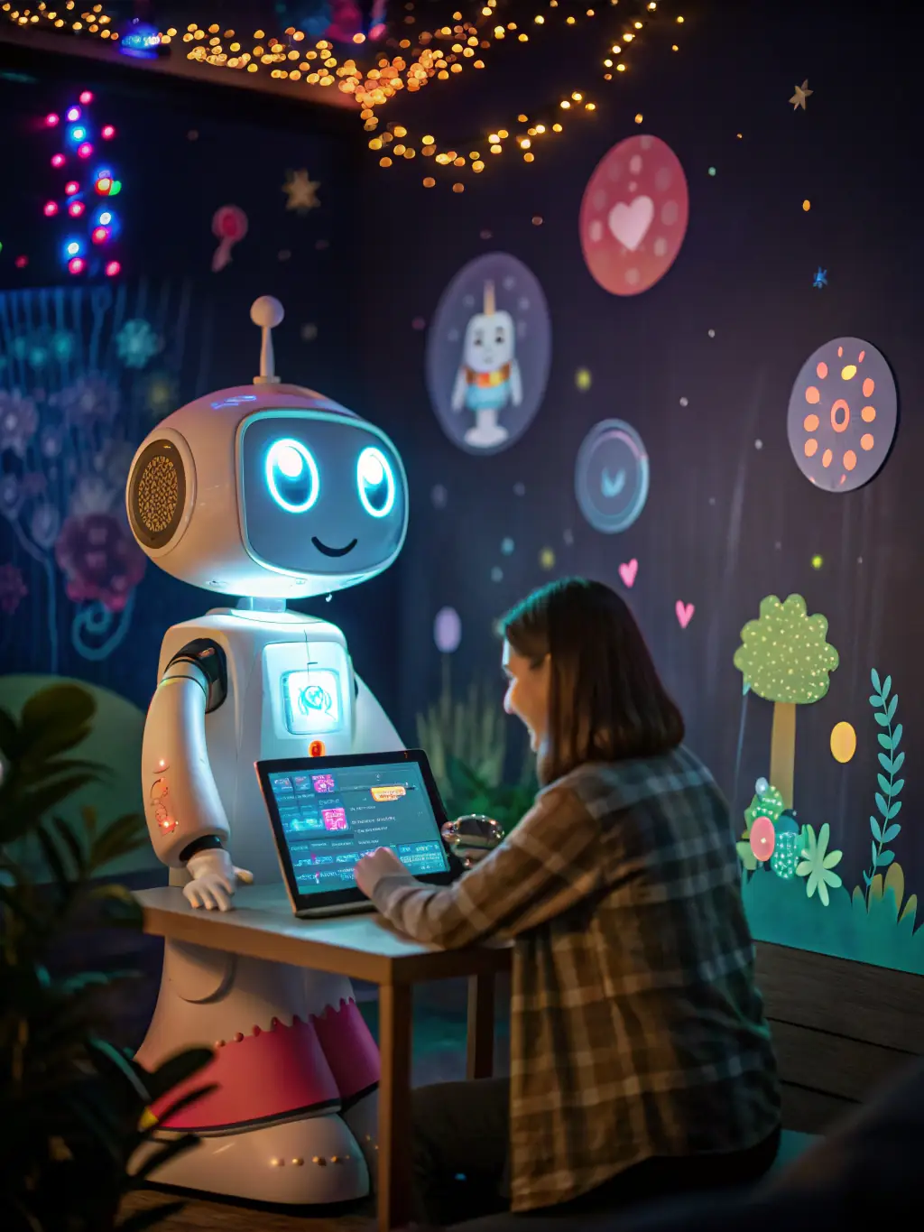 An illustration depicting chatbots and CRM systems working together seamlessly, with data flowing between them.