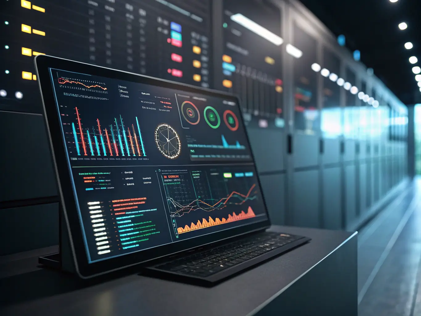 A sleek dashboard interface showing automation workflows and analytics in a futuristic style, representing Webscend's Website Automation service.